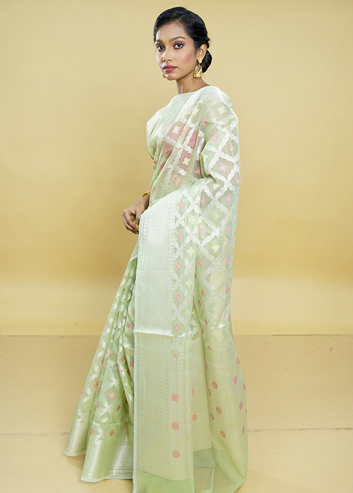 Green Organza Saree With Blouse Piece