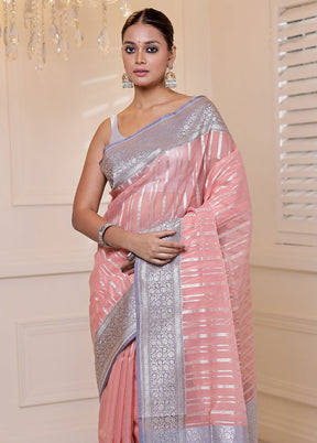 Pink Organza Saree With Blouse Piece