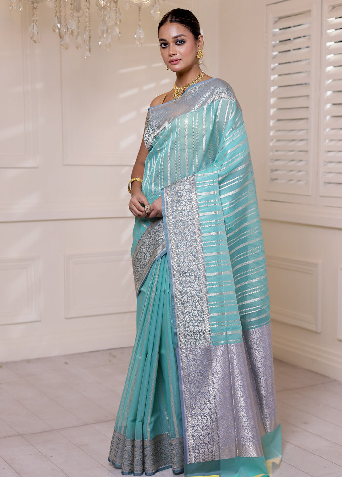 Green Organza Saree With Blouse Piece