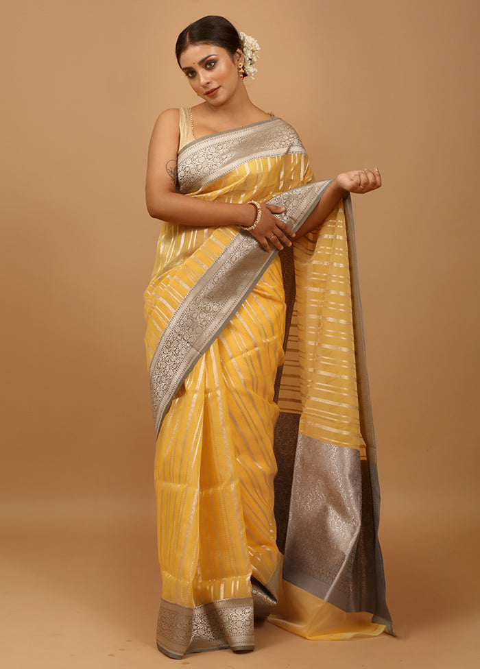 Yellow Organza Saree With Blouse Piece