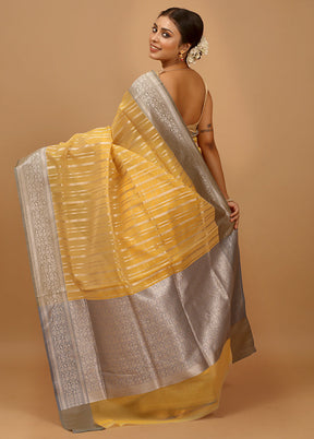 Yellow Organza Saree With Blouse Piece