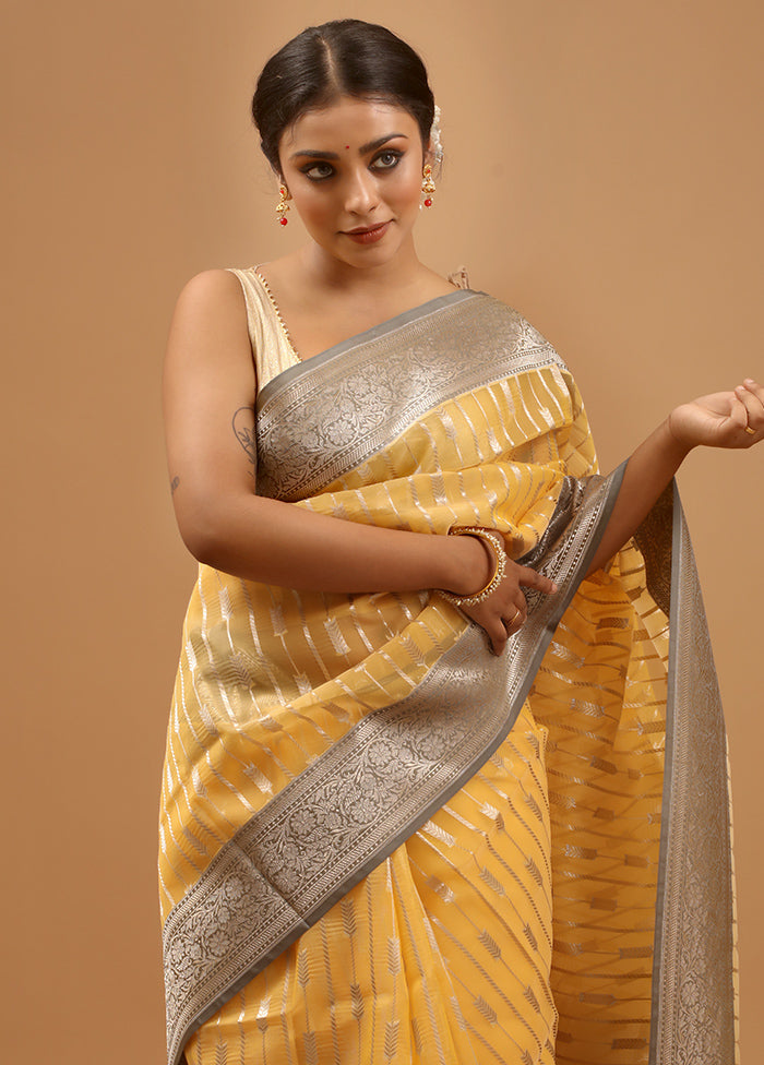 Yellow Organza Saree With Blouse Piece