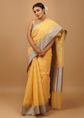 Yellow Organza Saree With Blouse Piece