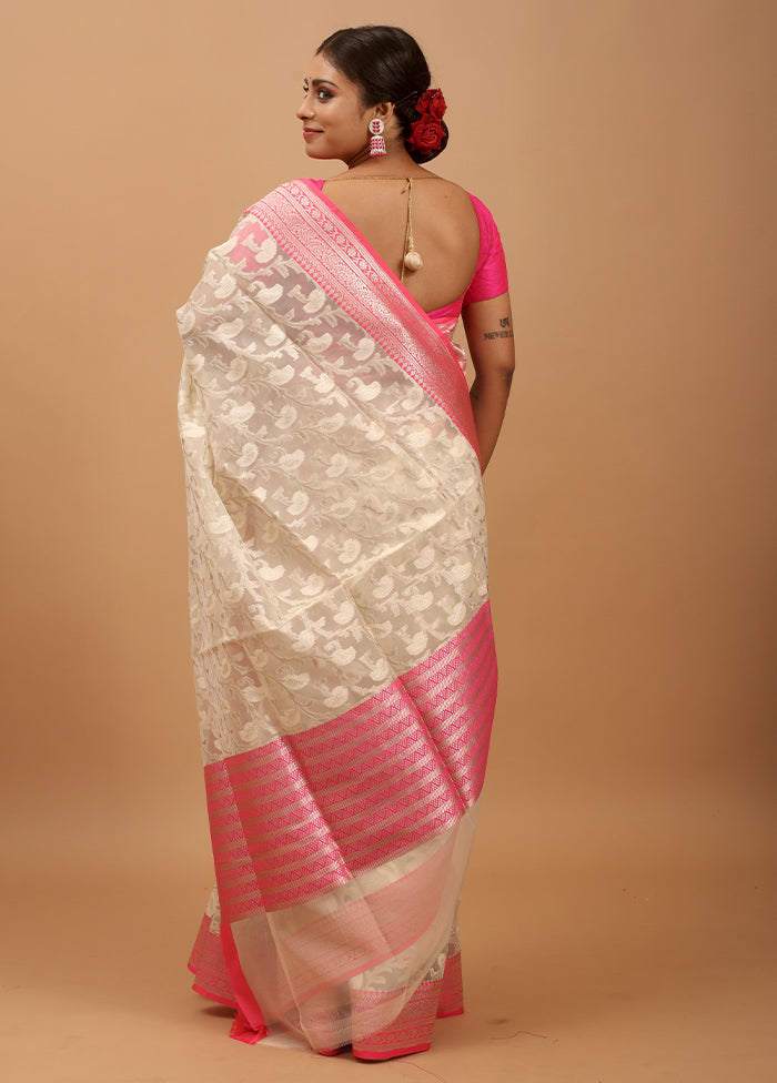 Cream Organza Saree With Blouse Piece