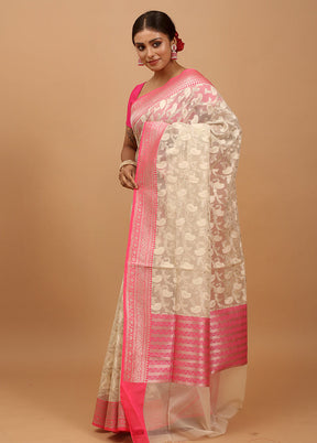 Cream Organza Saree With Blouse Piece