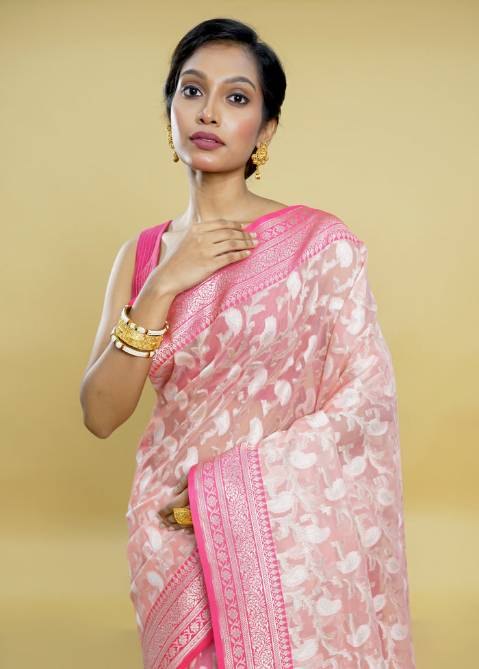 Pink Organza Saree With Blouse Piece