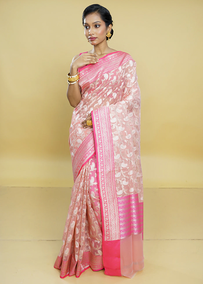 Pink Organza Saree With Blouse Piece