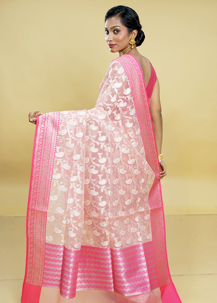 Pink Organza Saree With Blouse Piece