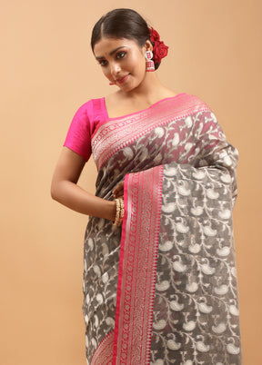 Grey Organza Saree With Blouse Piece