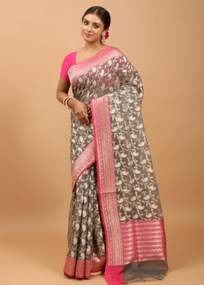 Grey Organza Saree With Blouse Piece