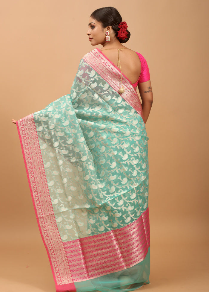 Green Organza Saree With Blouse Piece