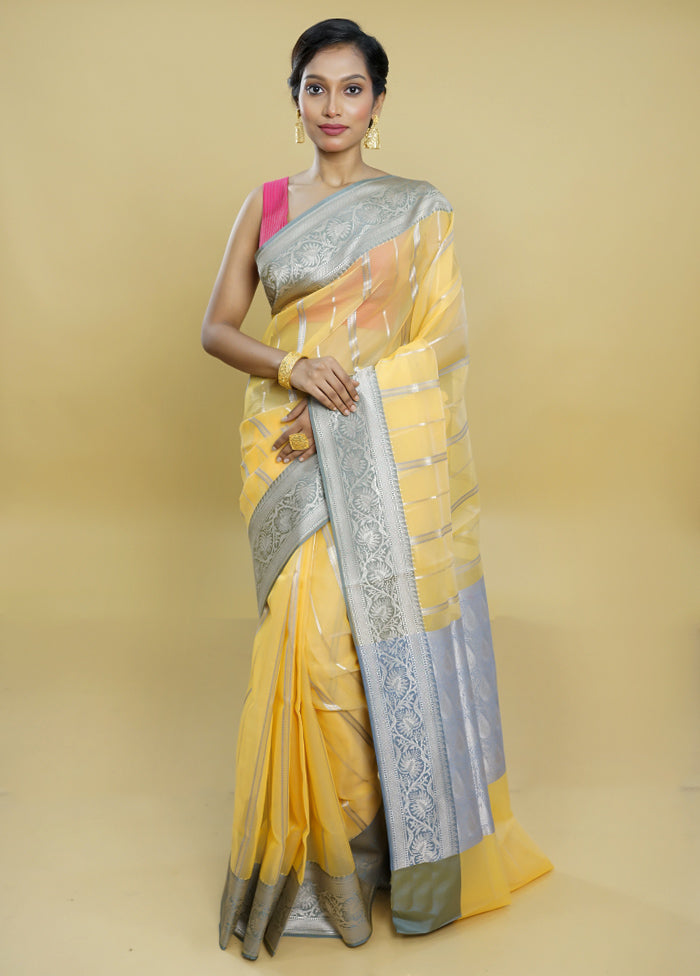 Yellow Organza Saree With Blouse Piece