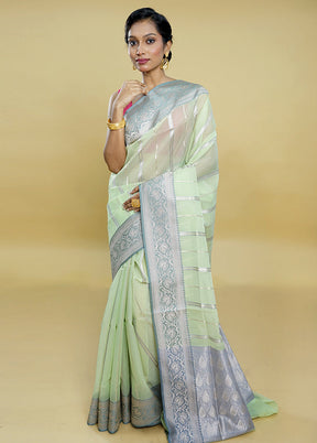 Green Organza Saree With Blouse Piece