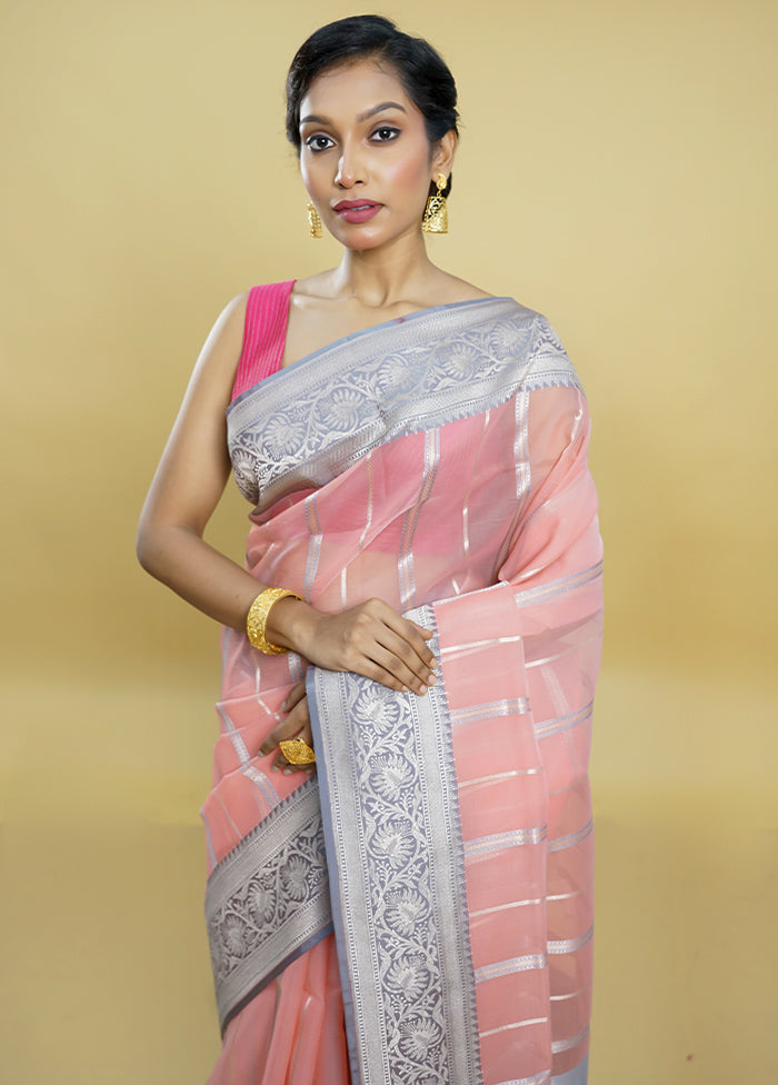 Pink Organza Saree With Blouse Piece