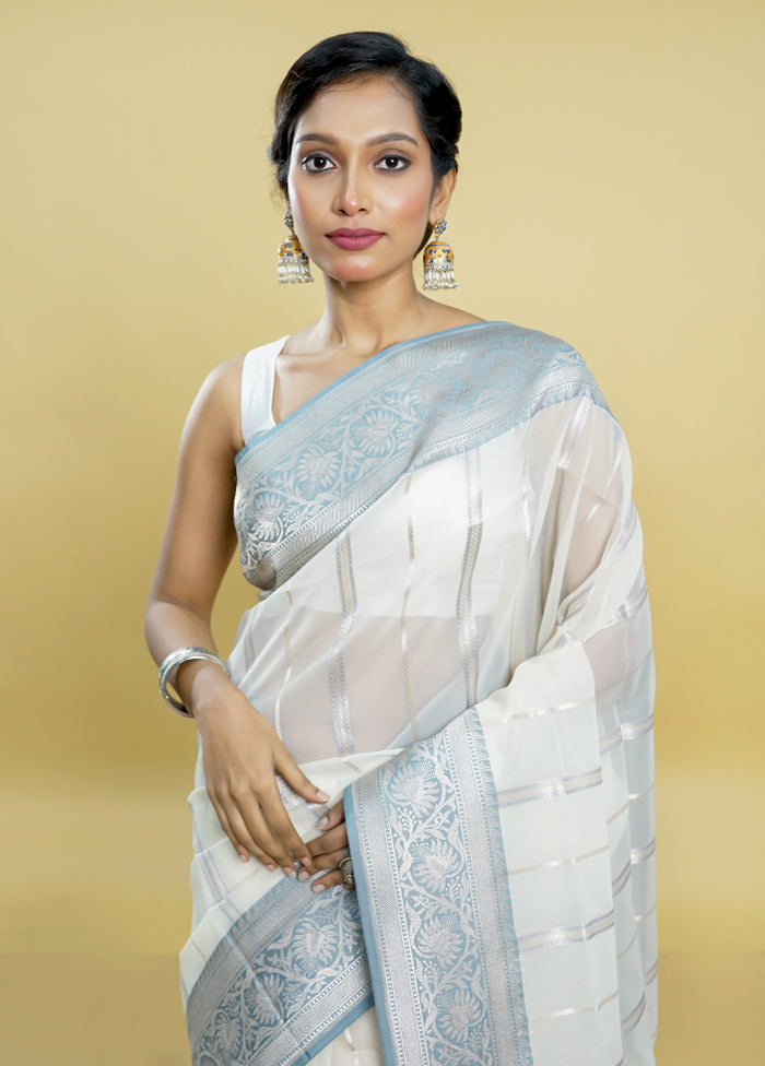 White Organza Saree With Blouse Piece