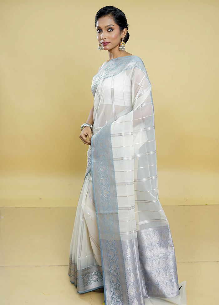 White Organza Saree With Blouse Piece