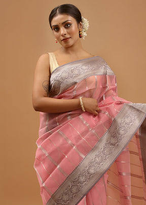 Pink Organza Saree With Blouse Piece