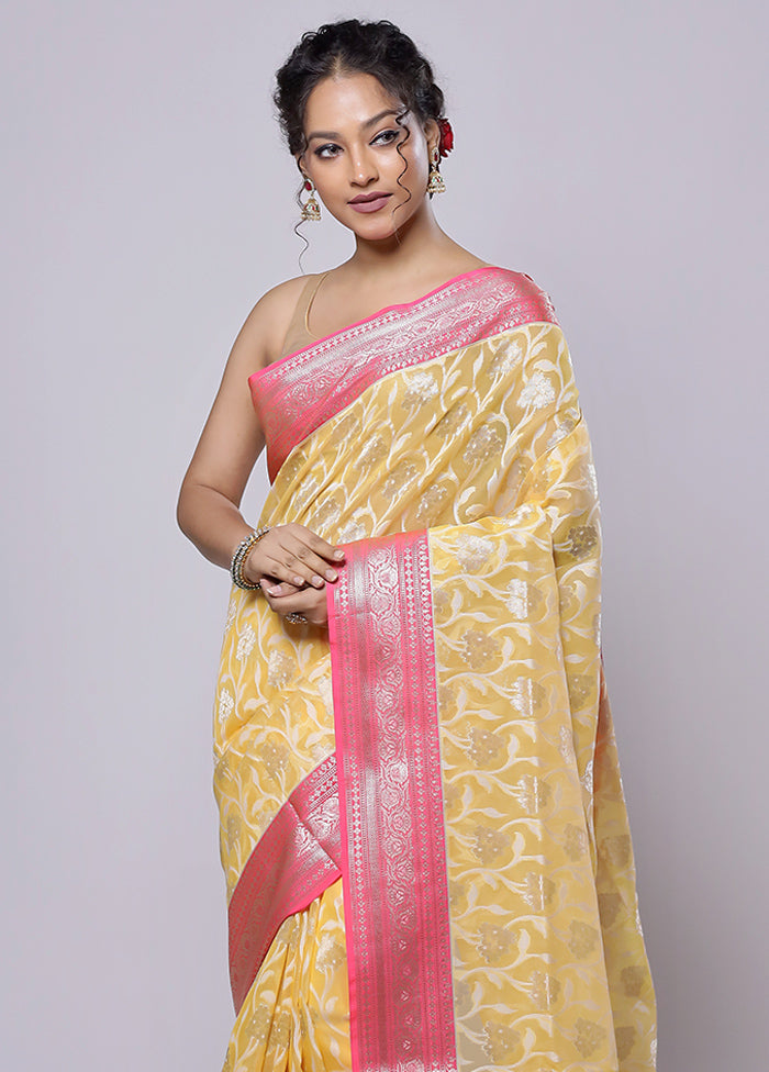 Yellow Organza Saree With Blouse Piece