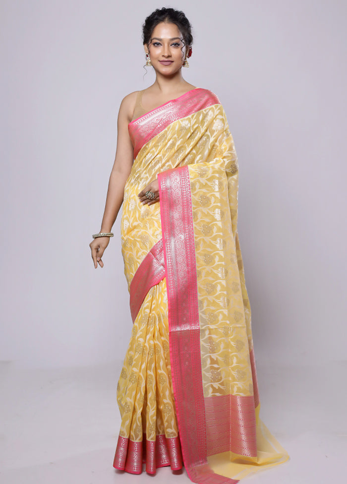 Yellow Organza Saree With Blouse Piece