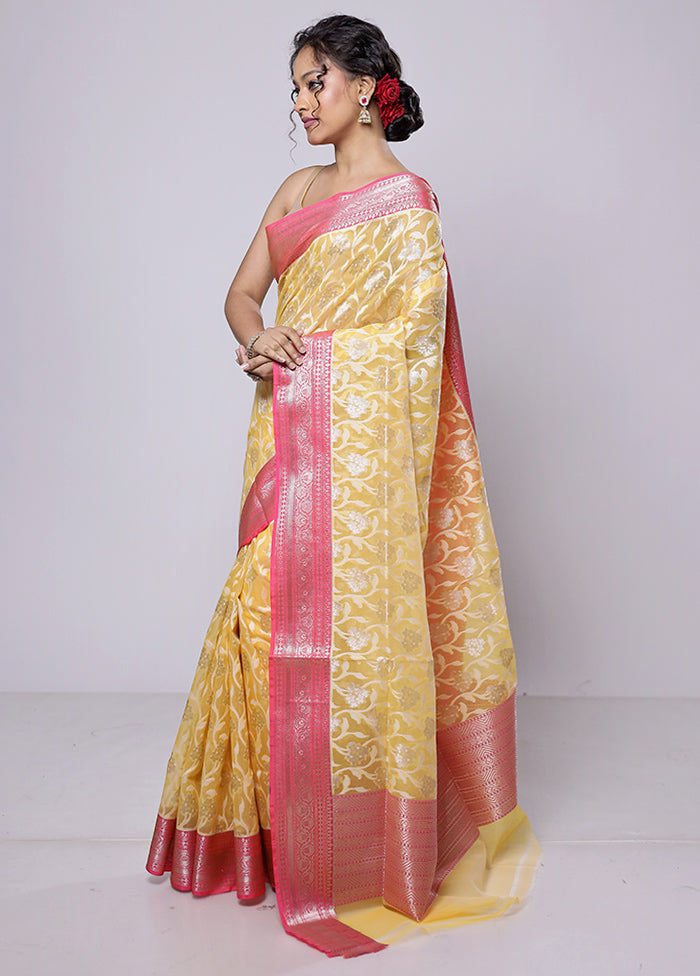 Yellow Organza Saree With Blouse Piece