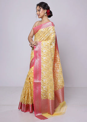 Yellow Organza Saree With Blouse Piece