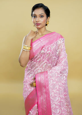 Pink Organza Saree With Blouse Piece