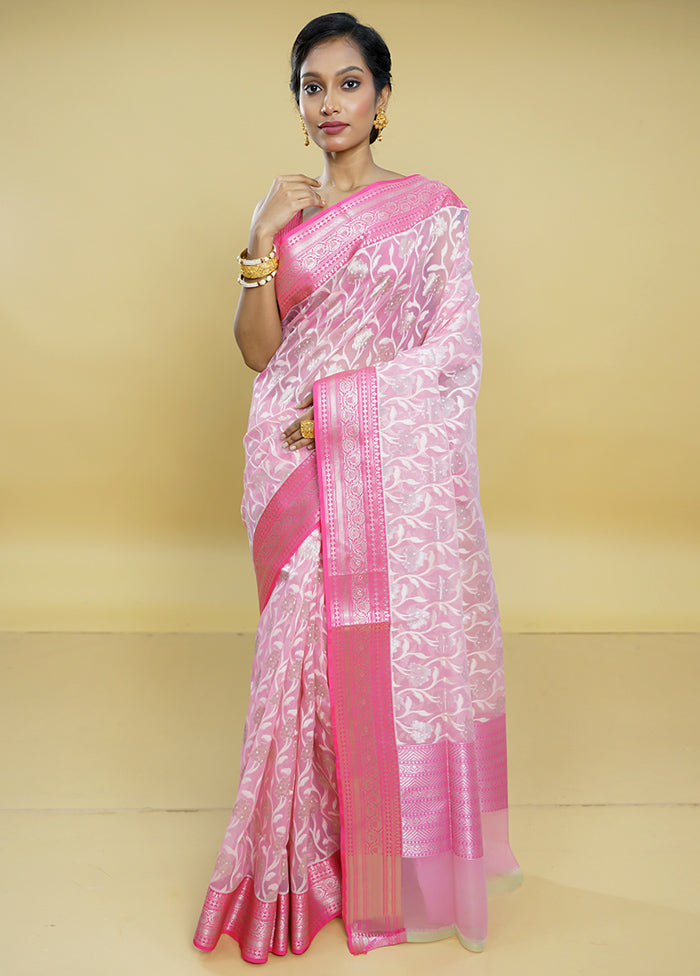 Pink Organza Saree With Blouse Piece