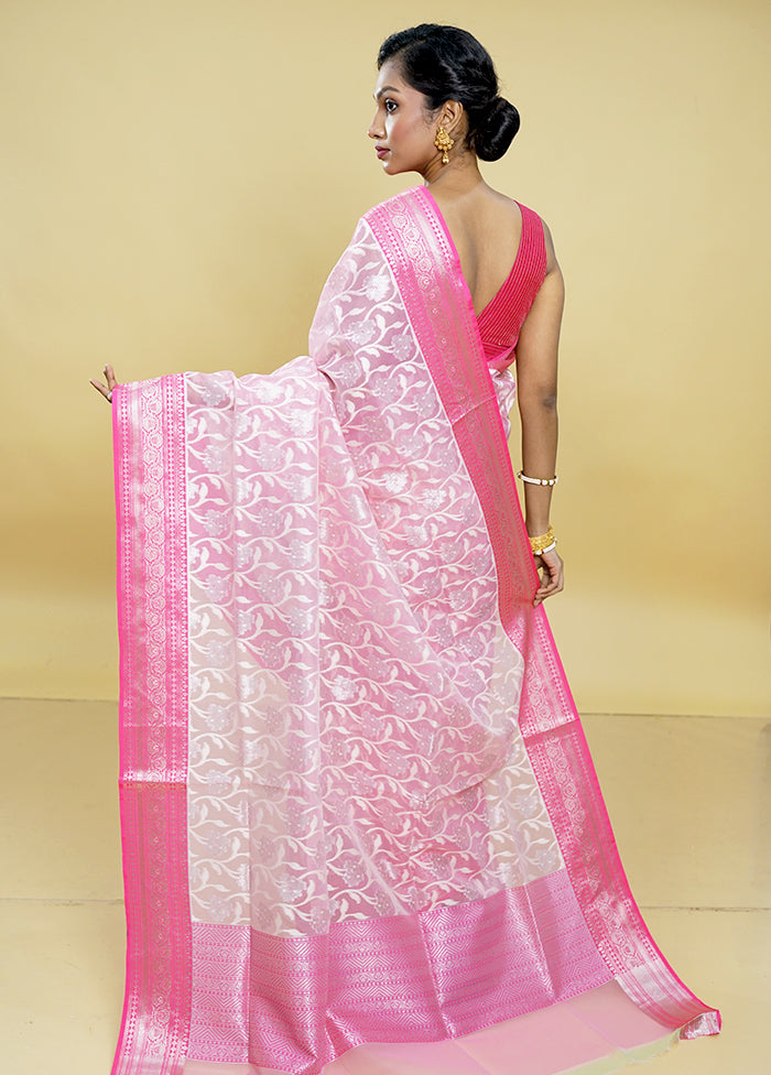 Pink Organza Saree With Blouse Piece