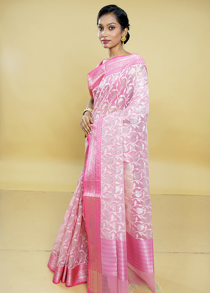 Pink Organza Saree With Blouse Piece