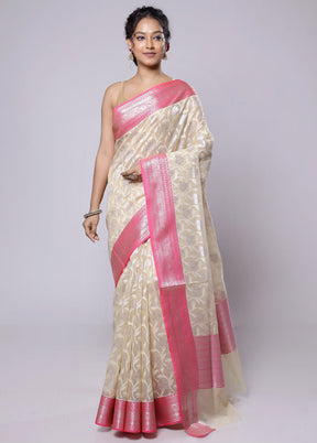 Cream Organza Saree With Blouse Piece