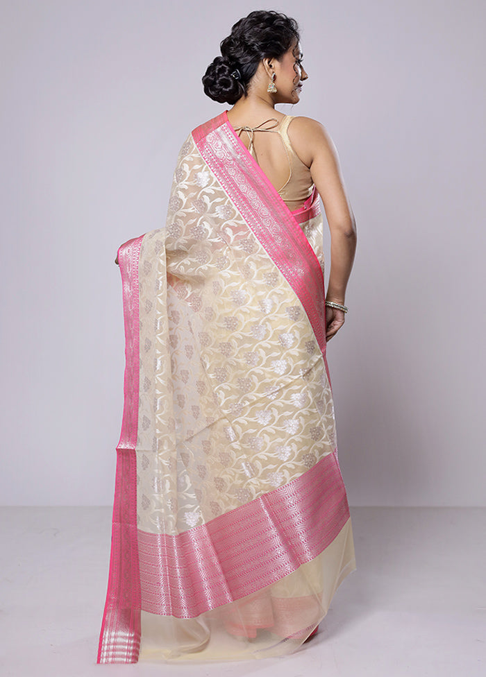 Cream Organza Saree With Blouse Piece