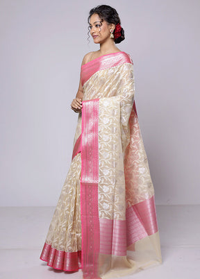 Cream Organza Saree With Blouse Piece