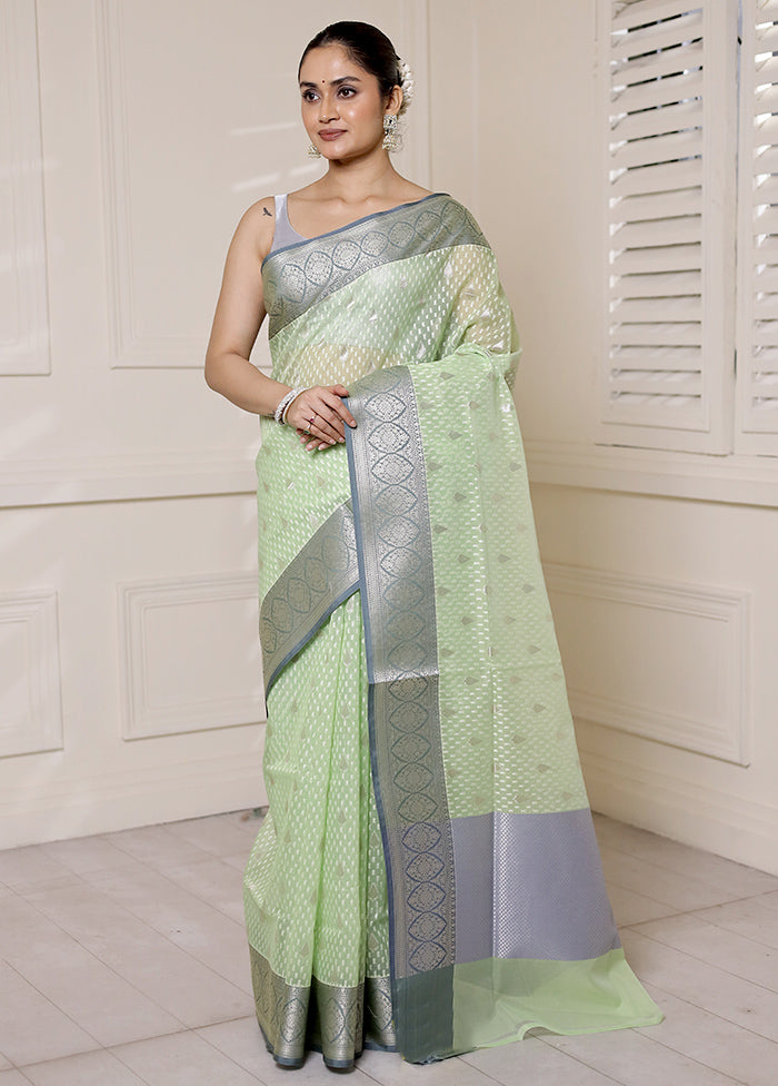 Green Organza Saree With Blouse Piece