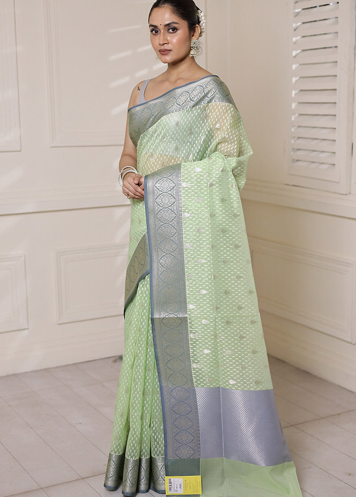 Green Organza Saree With Blouse Piece