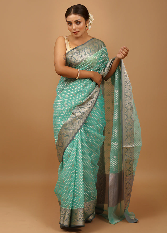 Green Organza Saree With Blouse Piece