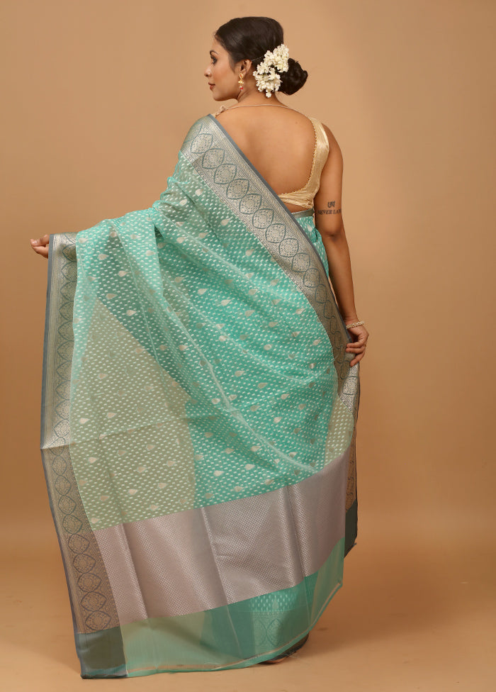 Green Organza Saree With Blouse Piece