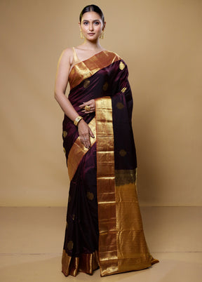 Purple Handloom Kanchipuram Pure Silk Saree With Blouse Piece