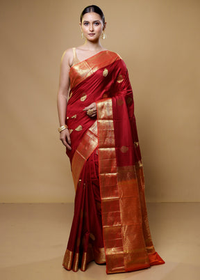 Red Handloom Kanchipuram Pure Silk Saree With Blouse Piece