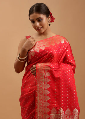 Pink Banarasi Silk Saree With Blouse Piece