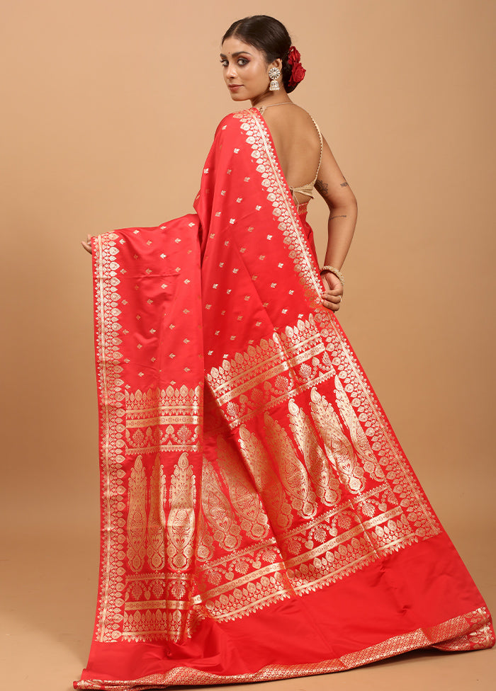 Red Banarasi Silk Saree With Blouse Piece