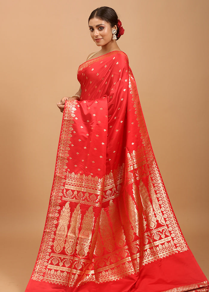 Red Banarasi Silk Saree With Blouse Piece