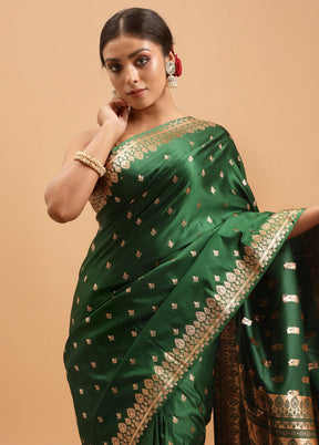 Green Banarasi Silk Saree With Blouse Piece