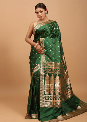 Green Banarasi Silk Saree With Blouse Piece