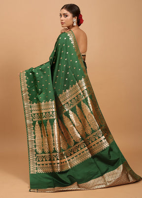 Green Banarasi Silk Saree With Blouse Piece