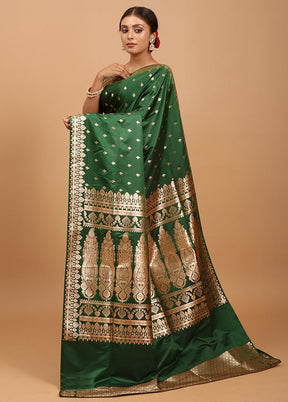 Green Banarasi Silk Saree With Blouse Piece