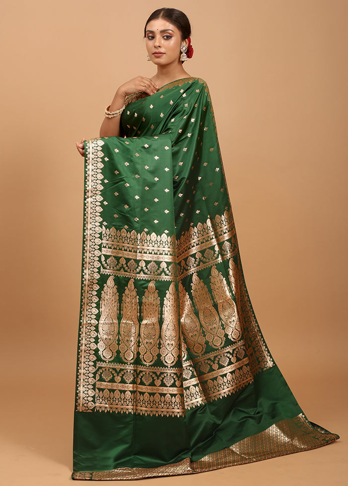 Green Banarasi Silk Saree With Blouse Piece