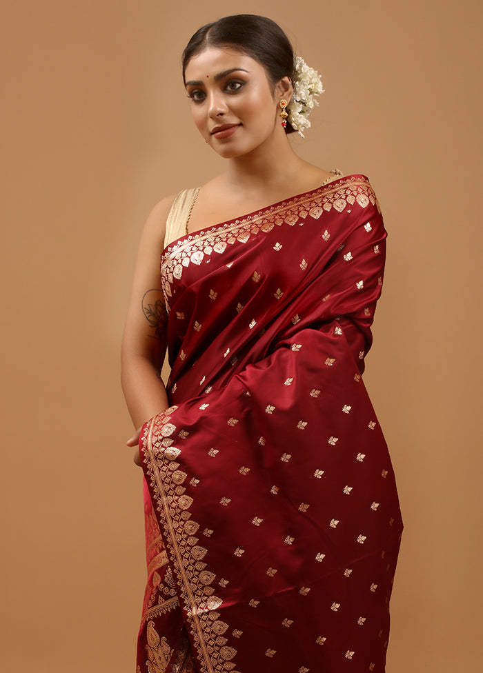 Maroon Banarasi Silk Saree With Blouse Piece