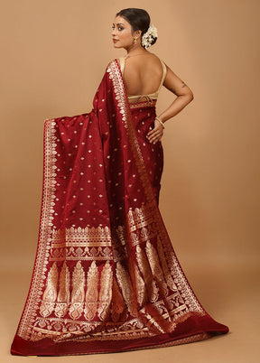 Maroon Banarasi Silk Saree With Blouse Piece