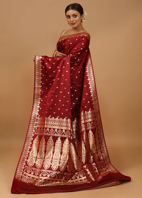 Maroon Banarasi Silk Saree With Blouse Piece