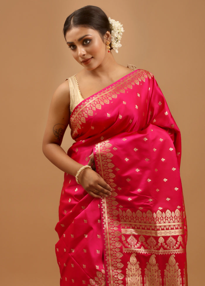 Pink Banarasi Silk Saree With Blouse Piece